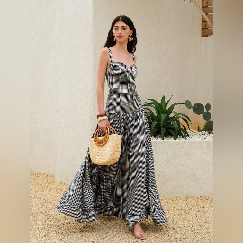 Commense Gingham Belted Maxi Dress - Picture 3 of 6